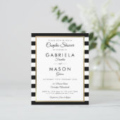 バジェットブラックストライプ金ゴールドカップルシャワー招待状 (スタンド正面)