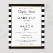 バジェットブラックストライプ金ゴールドカップルシャワー招待状 (正面)