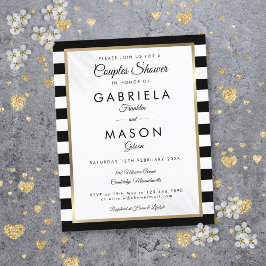 バジェットブラックストライプ金ゴールドカップルシャワー招待状