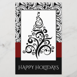 バジェットブラックダマスククリスマスツリーホリデーカード
