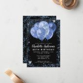 バジェットブラックネイビーブルーグリッターバルーン誕生日 ノートカード (正面/裏面インサイチュ)