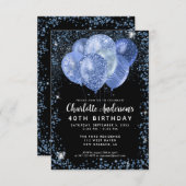 バジェットブラックネイビーブルーグリッターバルーン誕生日 ノートカード (正面/裏面)