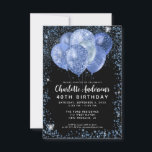 バジェットブラックネイビーブルーグリッターバルーン誕生日 ノートカード<br><div class="desc">グラムモダンネイビーブルーブラックシルバーグリッタースパークルバルーンエレガント誕生日スタイリッシュ招待状</div>