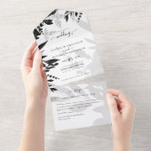 バジェットブラックバラエレガントホワイトウェディング招待 オールインワン招待状 (貼ってはがせる)