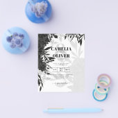 バジェットブラックバラエレガントホワイトウェディング招待 チラシ (シングル)