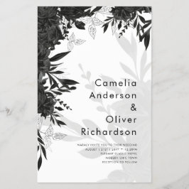 バジェットブラックバラエレガントホワイトウェディング招待 チラシ