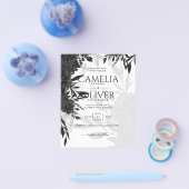 バジェットブラックバラエレガントホワイトウェディング招待 チラシ (シングル)