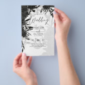 バジェットブラックバラエレガントホワイトウェディング招待 チラシ (ハンドル)