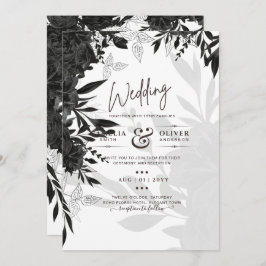 バジェットブラックバラエレガントホワイトウェディング招待 招待状