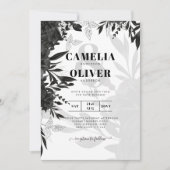 バジェットブラックバラエレガントホワイトウェディング招待 招待状 (正面)