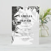 バジェットブラックバラエレガントホワイトウェディング招待 招待状 (スタンド正面)