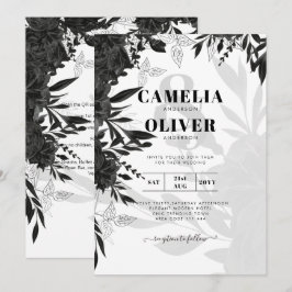 バジェットブラックバラエレガントホワイトウェディング招待 招待状