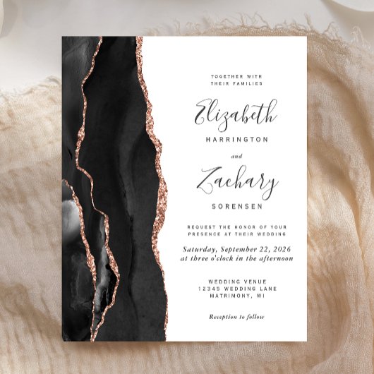 バジェットブラックバラ金ゴールドアゲート結婚式招待状