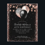 バジェットブラックバラ金ゴールドグリッターバルーン誕生日<br><div class="desc">黒モダンエレガント赤面ピンクローズ金ゴールドグリッター文字列ライトバルーン任意の年齢誕生日</div>