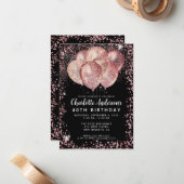 バジェットブラックバラ金ゴールドグリッターバルーン誕生日 ノートカード (正面/裏面インサイチュ)