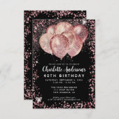 バジェットブラックバラ金ゴールドグリッターバルーン誕生日 ノートカード (正面/裏面)