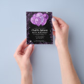 バジェットブラックパープルグラムグリッターバルーン誕生日 チラシ (手)