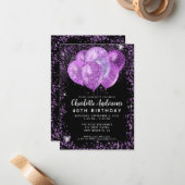 バジェットブラックパープルグラムグリッターバルーン誕生日 ノートカード (正面/裏面インサイチュ)