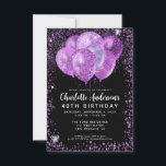 バジェットブラックパープルグラムグリッターバルーン誕生日 ノートカード<br><div class="desc">グラムモダンパープルバイオレットラベンダープラムブラック銀グリッタースパークルバルーンエレガント誕生日招待状</div>