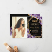 バジェットブラックパープル金ゴールドフローラ写真キンセアニェラ ノートカード (正面/裏面インサイチュ)