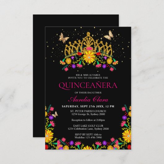 バジェットブラックフィエスタフローラ金ゴールドティアラキンセアニェラ ノートカード (正面/裏面)