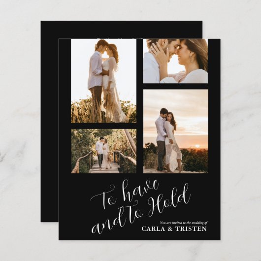 バジェットブラックフォトコラージュ結婚式招待状 (正面/裏面)