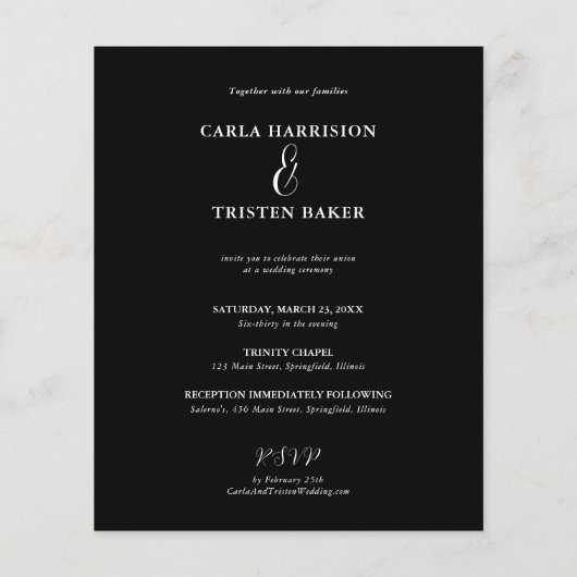 バジェットブラックフォトコラージュ結婚式招待状 (裏面)