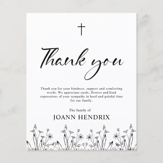 バジェットブラックフローラメモリアルサンキューカード (正面)