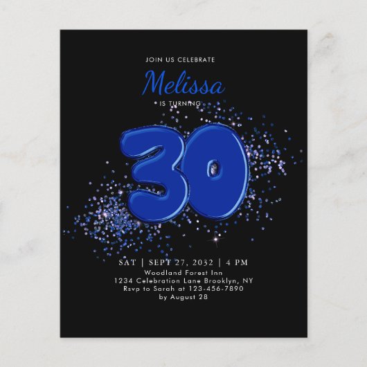 バジェットブラックブルー30thバルーン紙吹雪誕生日 (正面)