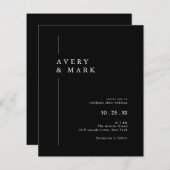 バジェットブラックミニマモダンリスト結婚式招待状 (正面/裏面)