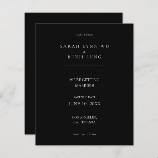 バジェットブラックミニマルモダンリスト2V2日付を保存 (正面/裏面)