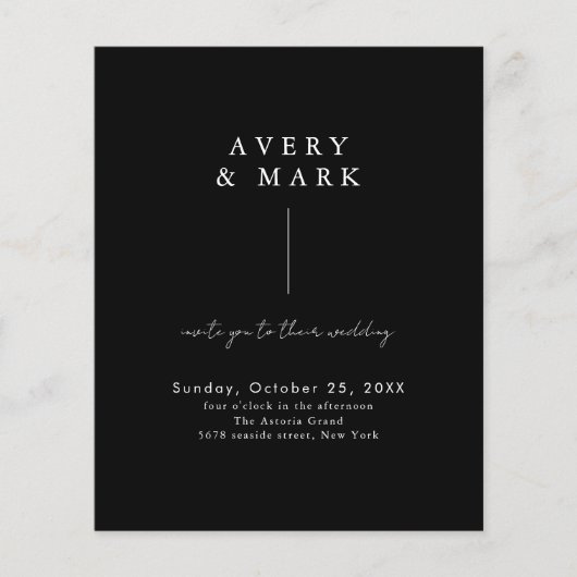 バジェットブラックモダン結婚式招待状 チラシ (正面)