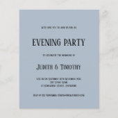 バジェットブラック文字ダスティーブルー夕べパーティー招待状 (正面)