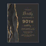 バジェットブラック金ゴールドアガテダーク90th誕生日招待状<br><div class="desc">この離れ誕生会の端はエレガント、黒い水のモダン色のアグレは金ゴールドグリッターでトリム縁どを備えている。カスタマイズ可能な文字は、金ゴールド色の手書き入力、コピープレートおよび斜体のフォントを石板の黒い背景に組み合わせる。裏面は、一致する黒と金ゴールドゲートデザインを備える。</div>