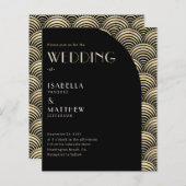 バジェットブラック金ゴールドアールデコ結婚式招待状 (正面/裏面)