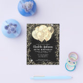 バジェットブラック金ゴールドグラムグリッターバルーン誕生日 チラシ (シングル)