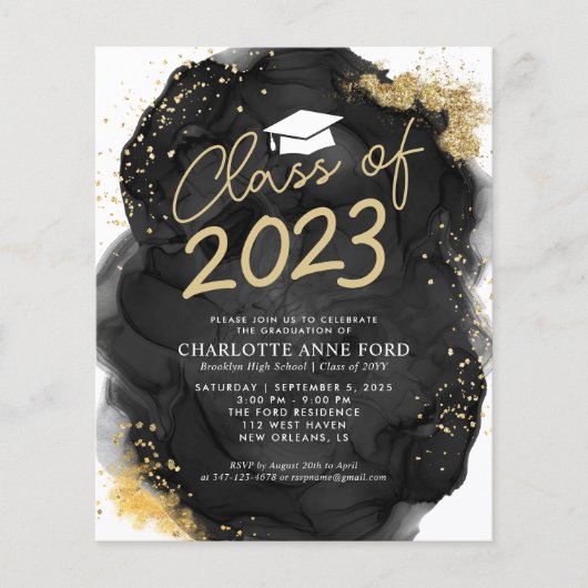 バジェットブラック金ゴールドグリッターアルコールインク卒業 (正面)