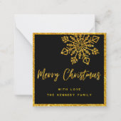 バジェットブラック金ゴールドグリッタースノーフレークミニクリスマス ノートカード (正面)