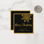 バジェットブラック金ゴールドグリッタースノーフレークミニクリスマス ノートカード (正面/裏面インサイチュ)