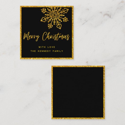 バジェットブラック金ゴールドグリッタースノーフレークミニクリスマス ノートカード (正面/裏面)