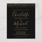 バジェットブラック金ゴールドグリッターフォトウェディング招待 (正面)