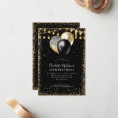 バジェットブラック金ゴールドグリッターライトバルーン誕生日 ノートカード (正面/裏面インサイチュ)