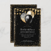 バジェットブラック金ゴールドグリッターライトバルーン誕生日 ノートカード (正面/裏面)