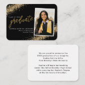 バジェットブラック金ゴールドグリッター大学院写真卒業 ノートカード (正面/裏面)