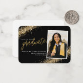 バジェットブラック金ゴールドグリッター大学院写真卒業 ノートカード (正面/裏面インサイチュ)