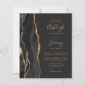 バジェットブラック金ゴールドダークQRコード結婚式招待状 (正面)