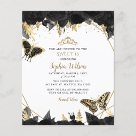 バジェットブラック金ゴールドバタフライスウィート16招待状