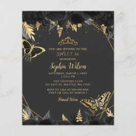 バジェットブラック金ゴールドバタフライスウィート16招待状