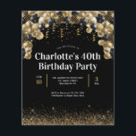 バジェットブラック金ゴールドバルーングリッター任意の年齢誕生日<br><div class="desc">グラムモダンブラック金ゴールドグリッタースパークルエレガントバルーン紙吹雪任意の年齢誕生日招待状</div>