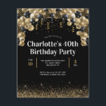 バジェットブラック金ゴールドバルーングリッター任意の年齢誕生日<br><div class="desc">グラムモダンブラック金ゴールドグリッタースパークルエレガントバルーン紙吹雪任意の年齢誕生日招待状</div>